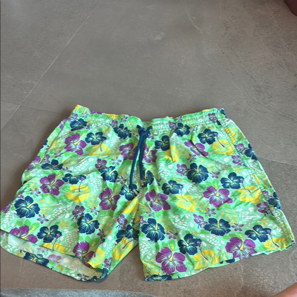 Vilebrequin Green and Yellow Swim Trunks Quick-Dry Fabric
